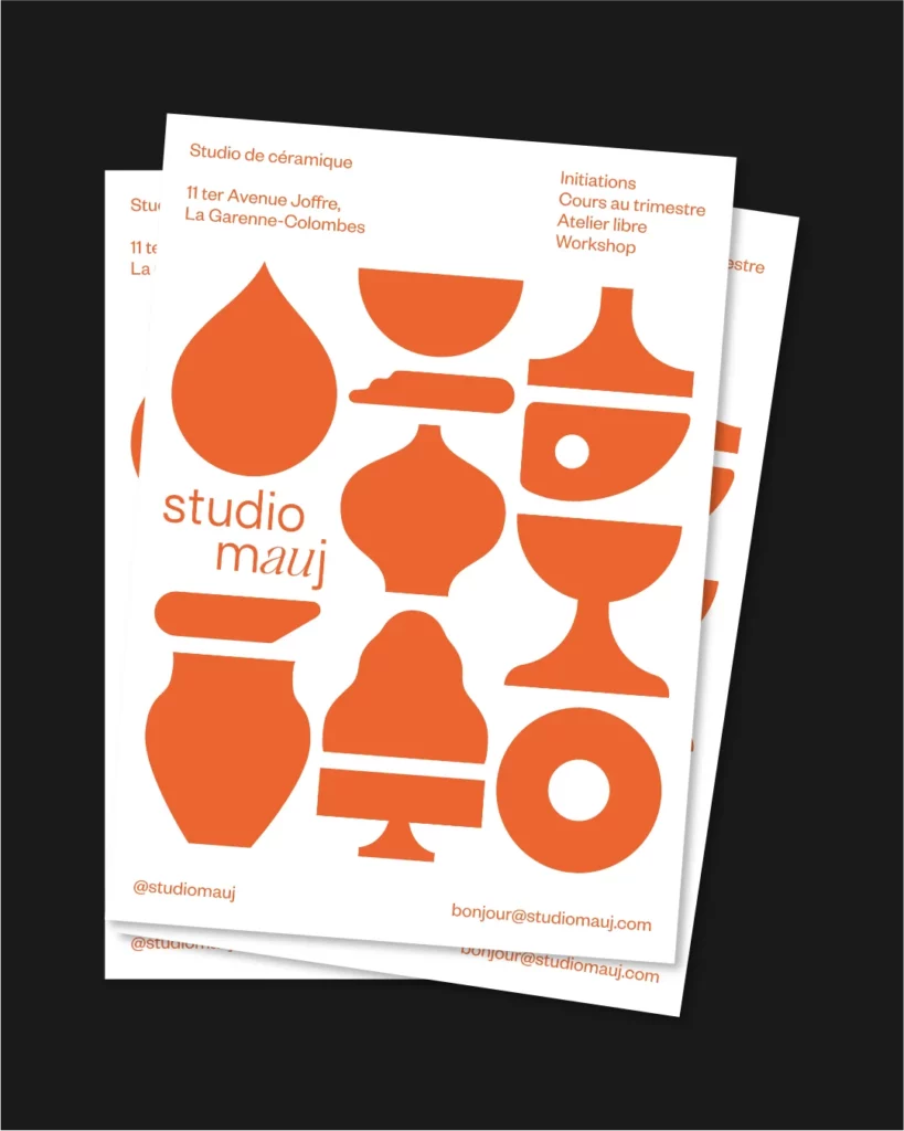 Principe d'affiches pour l'identité visuelle de Studio Mauj - atelier de céramique à Paris