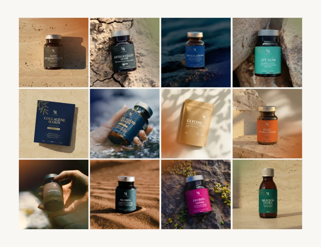 visuels nutricosmétique laboratoire français compléments alimentaires identité graphique studio aïe