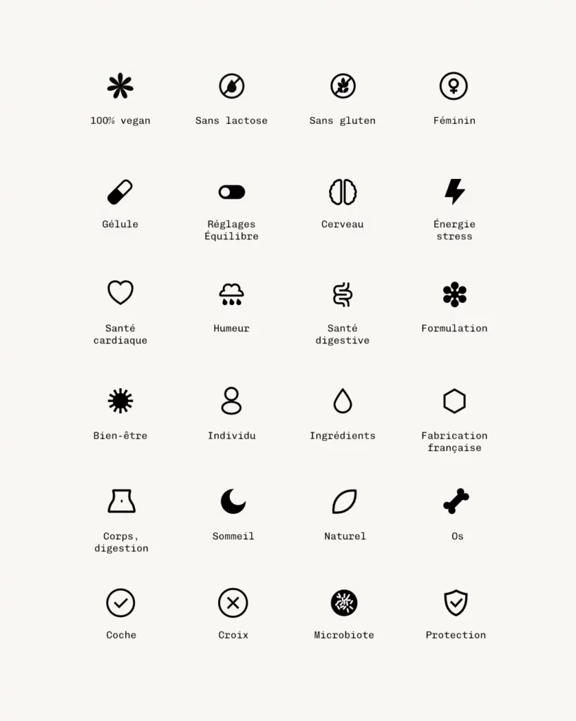 nutricosmétique identité visuelle symboles pictogrammes bold